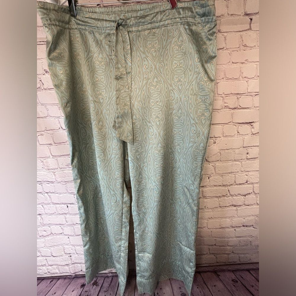 NY&CO Sage Green Sand Wide Leg Satin Classic Comfy Pajama Lounge Pants Size XL